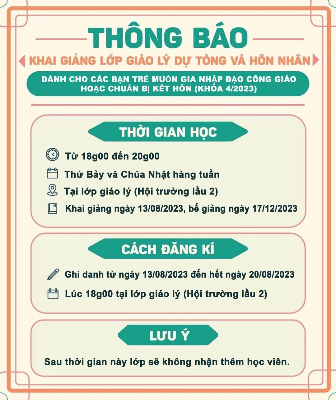 NGÀY 13.08.2023 KHAI GIẢNG KHÓA GIÁO LÝ DỰ TÒNG VÀ HÔN NHÂN (LÚC 18 GIỜ)